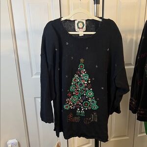 Plus Size Black Holiday Sweater with Christmas Tree Design